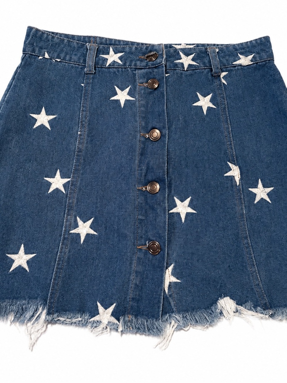 Sans Souci 100% cotton Blue Star-Print Button-Front Mini Skirt